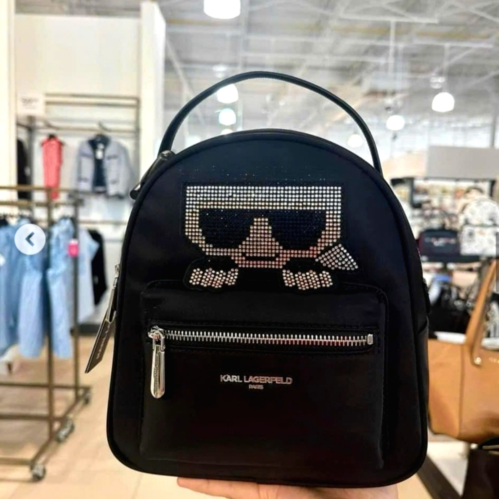 Karl Lagerfeld Black Backpack with Rhinestone Design